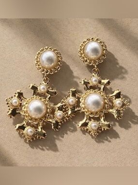 Pearl Drop Victorian Style Gold Earrings